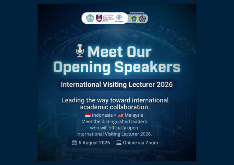 Meet Our Opening Speakers for International Visiting Lecturer 2026 featuring academic leaders from Indonesia and Malaysia. The event promotes international collaboration in education, research, and scientific publications under the theme Emerging Technologies and Their Applications in Education, Science, and Data Analytics.